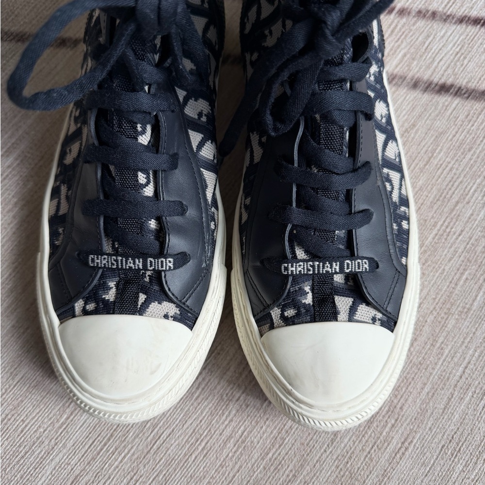 Dior Monogram High-Top Sneakers in Black and Cream - Picture 2 of 6